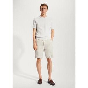 MANGO MNG 100% Linen Bermuda Shorts Mens Size 34 Ecru 10" Inseam Pockets